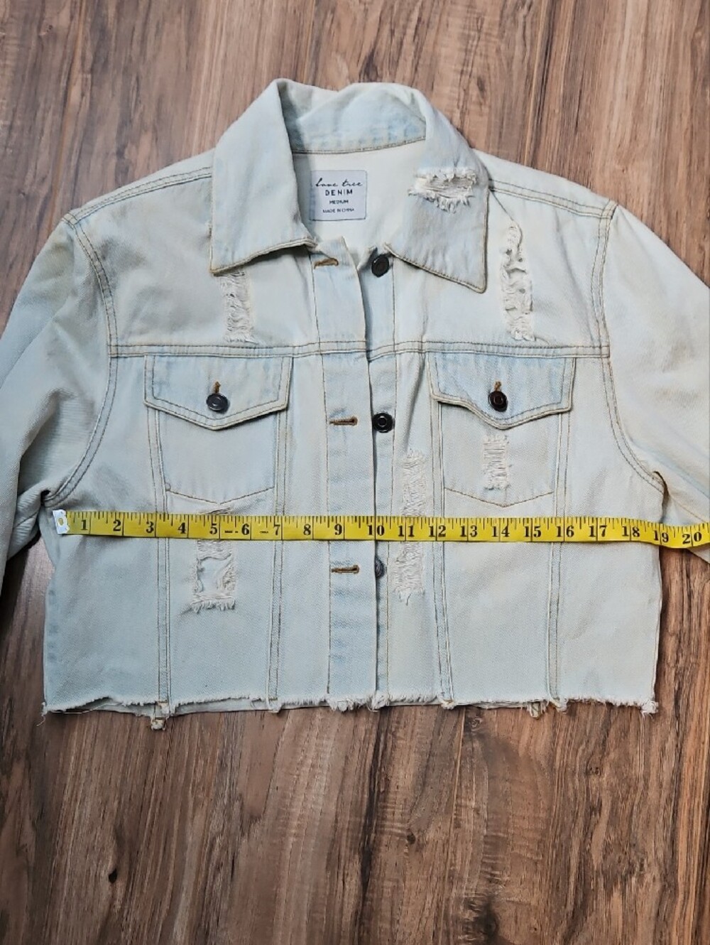Love Tree Cream Cropped Denim Jacket with Floral Artwork Medium - Picture 6 of 11